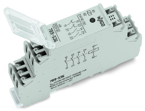 Wago 789-536 | Relay module, Nominal input voltage: 24 VAC, 2 break and 2 make contacts, Limiting continu