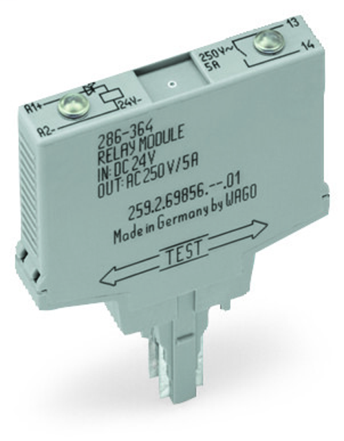 Wago 286-364/004-000 | Relay module, Nominal input voltage: 24 VDC, 1 make contact, Path, Red status indi