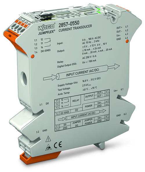 Wago 2857-550 | JUMPFLEX signal conditioner, through-hole, current, .5 -100 A AC, -100 - 100 A DC, config