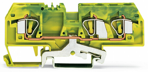 Wago 282-687 | 3-conductor ground terminal block, 6 mm, center marking, for DIN-rail 35 x 15 and 35 x 7.5, CAGE CLAMP