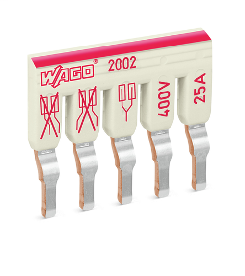 Wago 2002-475 | Staggered jumper, insulated, 5-way, Nominal current 25 A, suitable for 2002 and 2003 Series rail-mounted terminal blocks (25 PK)
