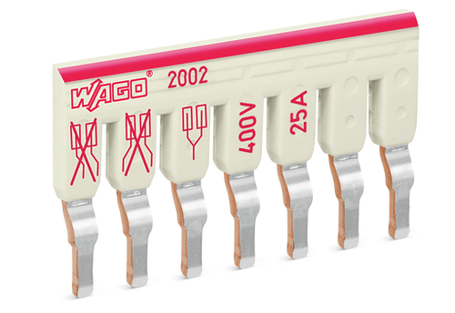 Wago 2002-477 | Staggered jumper, insulated, 7-way, Nominal current 25 A, suitable for 2002 and 2003 Series rail-mounted terminal blocks (25 PK)