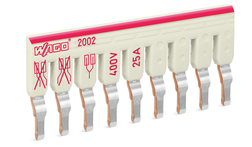 Wago 2002-479 | Staggered jumper, insulated, 9-way, Nominal current 25 A, suitable for 2002 and 2003 Series rail-mounted terminal blocks (25 PK)