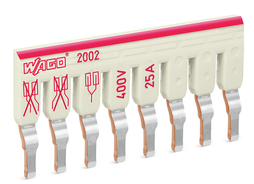 Wago 2002-478 | Staggered jumper, insulated, 8-way, Nominal current 25 A, suitable for 2002 and 2003 Series rail-mounted terminal blocks (25 PK)