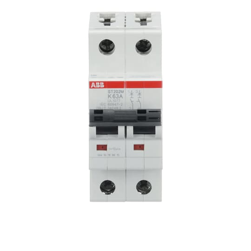 ST202M-K63 | MCB ST200M 2P K 63A UL1077, Number Of Poles: 2, Interrupt Rating: (240 V AC) 10 kA / (480Y / 277 VAC) 5 kA / (125 V DC) 10 kA, Trip Type: K, Amperage Rating: 63, Voltage Rating: (240 V AC) / (125 V DC)