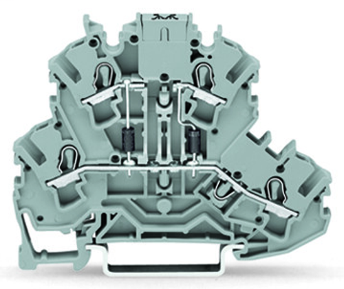 Wago 2002-2213/1000-488 | Double-deck double-diode terminal block, 2 x 1N4007 (P-N between first and second level, second level commoned), rail mount, 2-conductor, 5.2 mm wide, gray