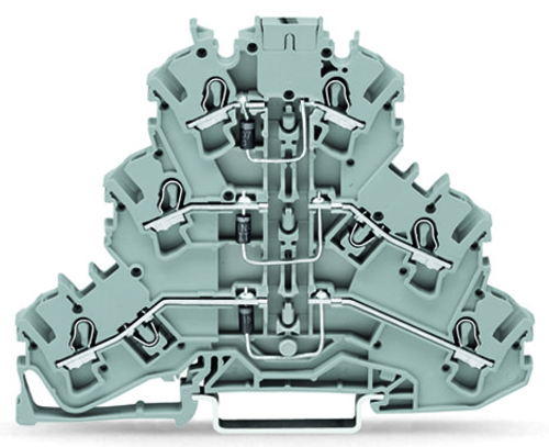 Wago 2002-3212/1000-673 | Triple-deck diode terminal block, 1N4007 (P-N on each level), rail mount, 2-conductor, 5.2 mm wide, gray