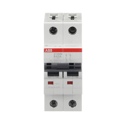 ST202M-B63 | MCB ST200M 2P B 63A UL1077, Number Of Poles: 2, Interrupt Rating: (240 V AC) 10 kA / (480Y / 277 VAC) 5 kA / (125 V DC) 10 kA, Trip Type: B, Amperage Rating: 63, Voltage Rating: (240 V AC) / (125 V DC)