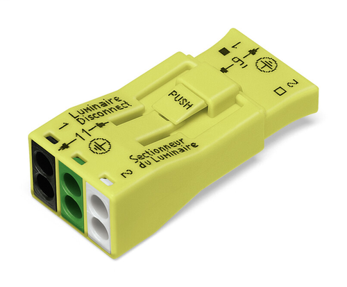 Wago (500 PK) 873-953 | Luminaire disconnect connector, preceding ground, center position, 3-pole, yellow