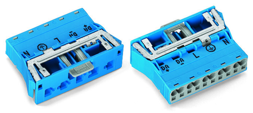 Wago (50 PK) 770-2115/007-000 | WINSTA through-panel plug (male), snap-in, N/G/L/DA-/DA+ marking, 5-pole, with direct ground contact, blue