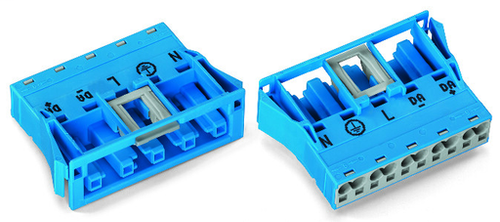 Wago (50 PK) 770-2105 | WINSTA through-panel socket (female), snap-in, N/G/L/DA-/DA+ marking, 5-pole, blue