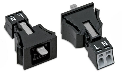 Wago (50 PK) 890-702 | WINSTA through-panel socket (female), MINI, snap-in, L/N marking, 2-pole, black