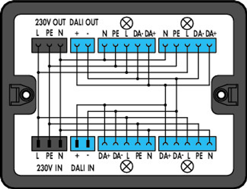 Wago 899-631/181-000 | Distribution box, 230 V + DALI, 2 inputs, 6 outputs, Cod. A, I, MINI, MIDI