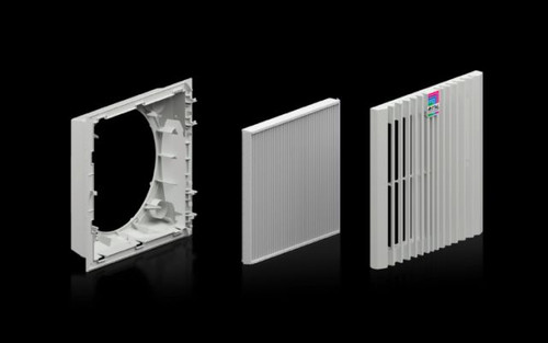 SK 3399915 | Filter housing for filter fans, Complete filter housing unit for tool-free mounting on surfaces., Easy filter change thanks to a new opening mechanism on the louvre grille, Faster assembly on the enclosure due to optimized snap hooks, 1 Image_1