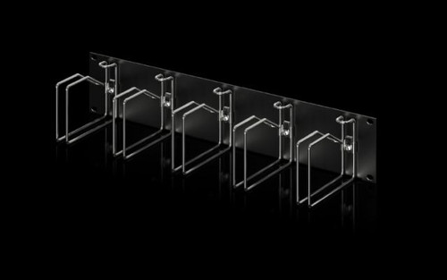 DK 7257105 | Cable management panel with steel brackets, For horizontal management of patch cables, with 5 cable routing brackets., Panel: Carbon steel Bracket: Steel, Panel: spray-finished Brackets: Zinc-plated, RAL 9005, W: 482.6mm, H: 85mm, D: 125Image_1