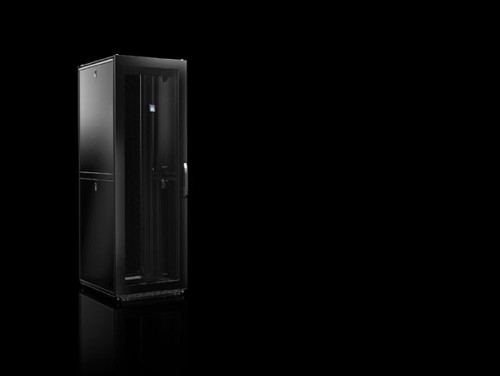 IT 9982209 | Ships complete with perforated single front door and split rear doors keyed alike, leveling feet, casters, roof with brush baffle cable access channels, vertical cable walls with dual PDU mountings.Image_1