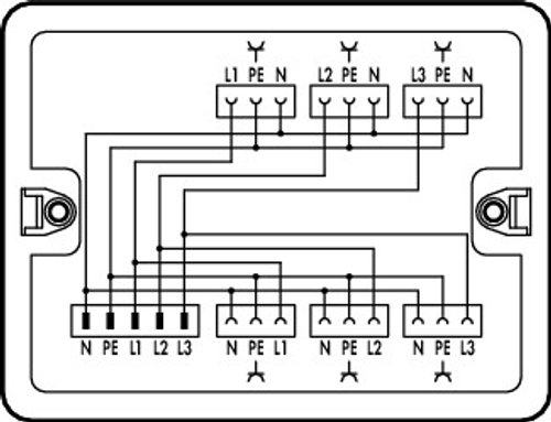 Wago 899-681/105-000 | Distribution box, Three-phase to single-phase current (400 V/230 V), 1 input, 6 outputs, Cod. A, MIDI