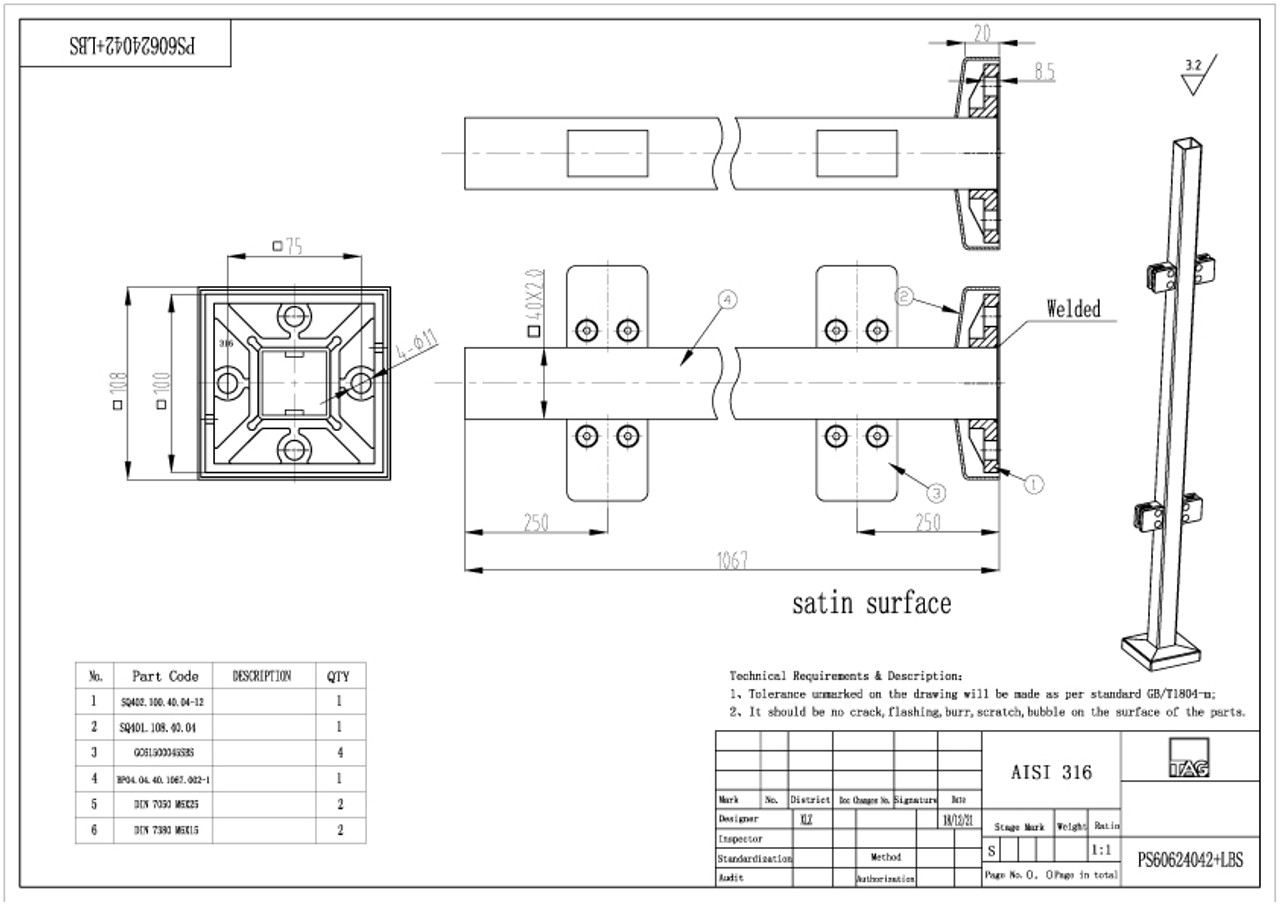 PS60624042+LBS 42"  SS316 WITH CLAMPS