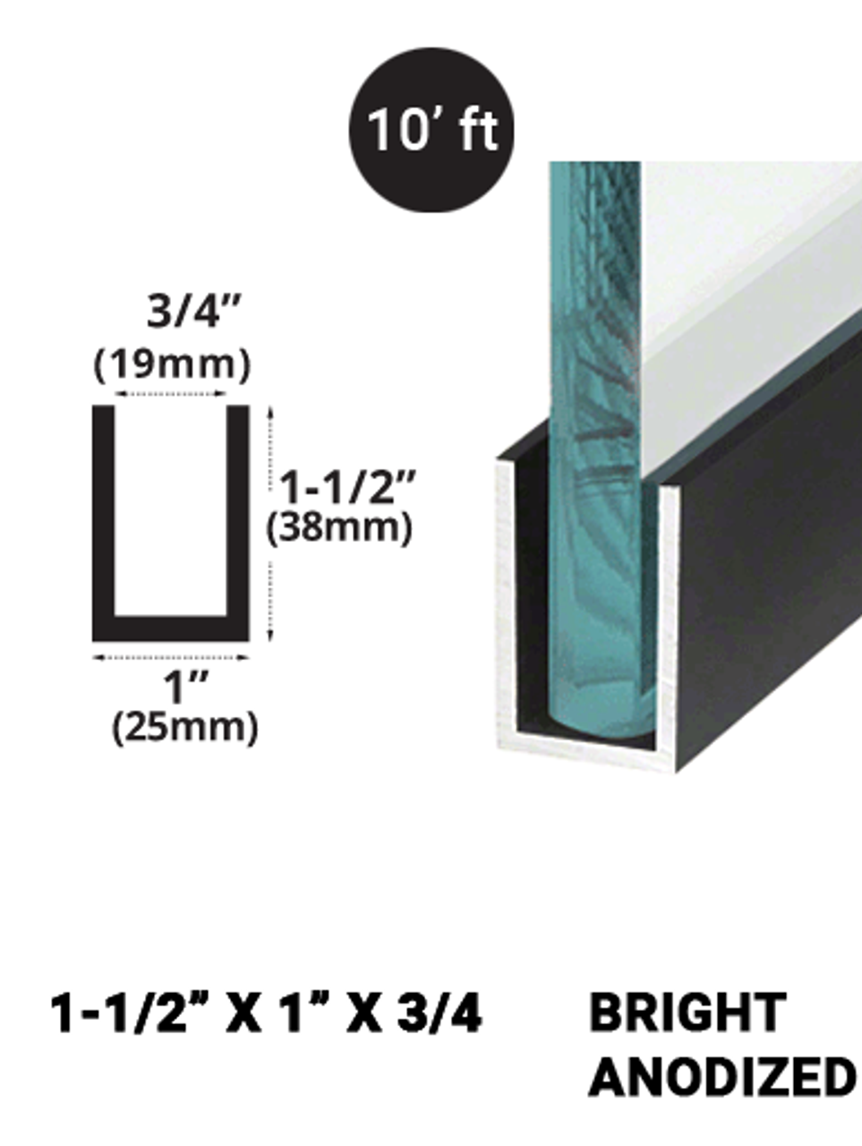 E3UC15X1BA10 Bright Anodized 1-1/2 x 1 in 10' feet length