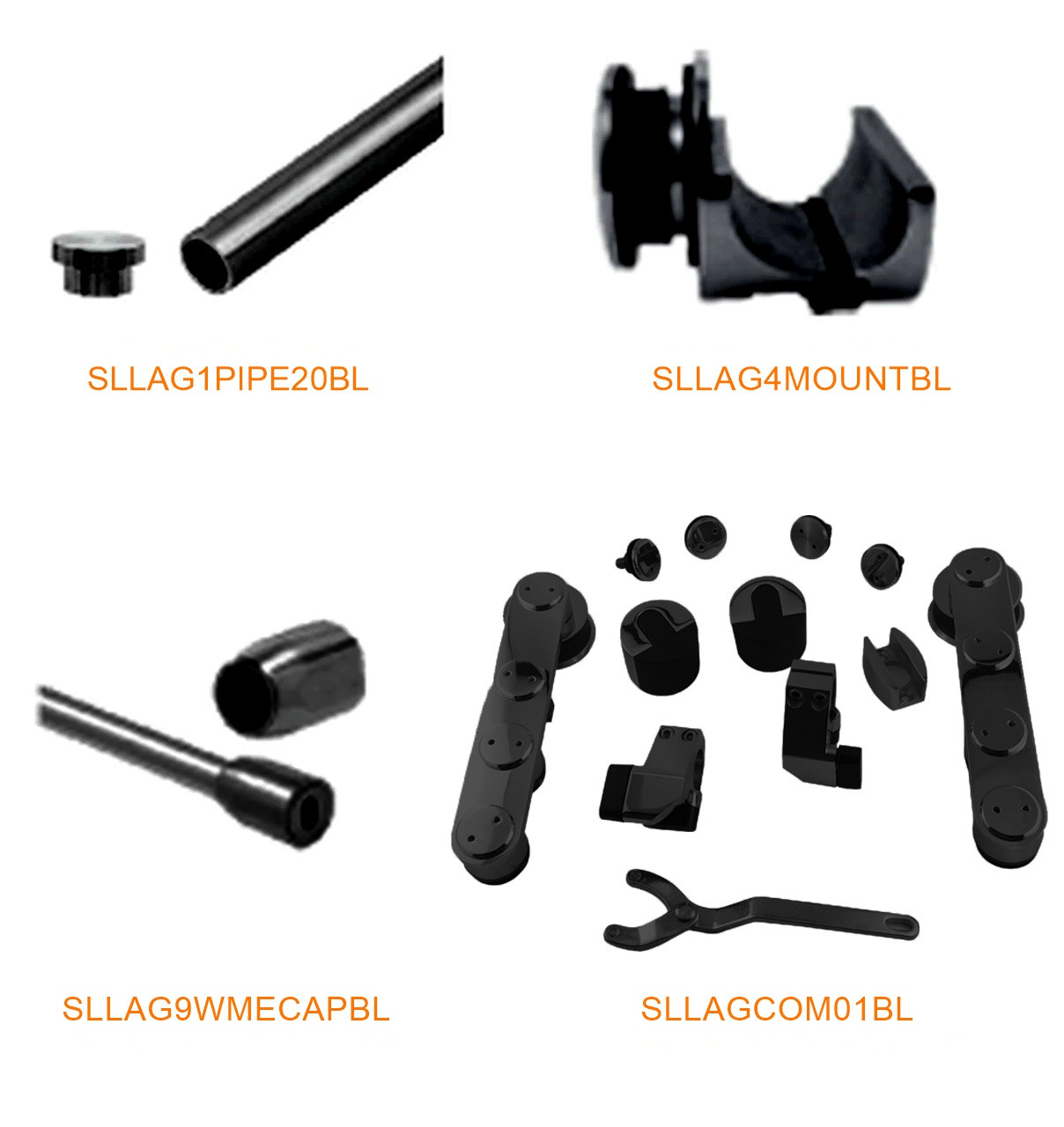 LAG SET C: GLASS MOUNT SINGLE SLIDER KIT MATTE BLACK