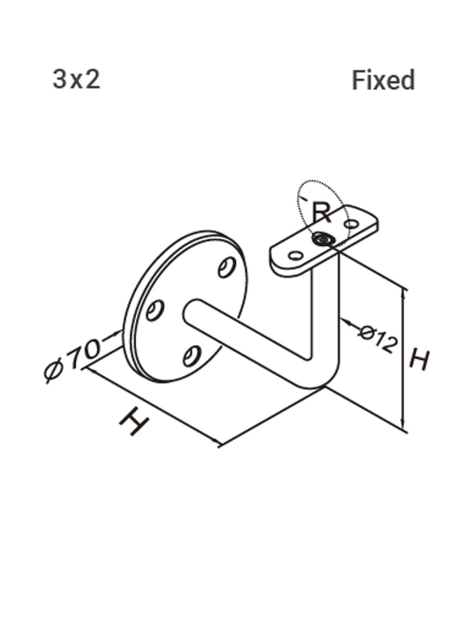 WB45593258FBL WALL BRACKET 3" X 2" FIXED TYPE IN SS 316