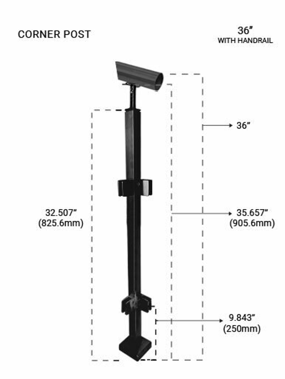 PS40514036CBL SQ. CORNER POST 36" SS316 in Black Finish