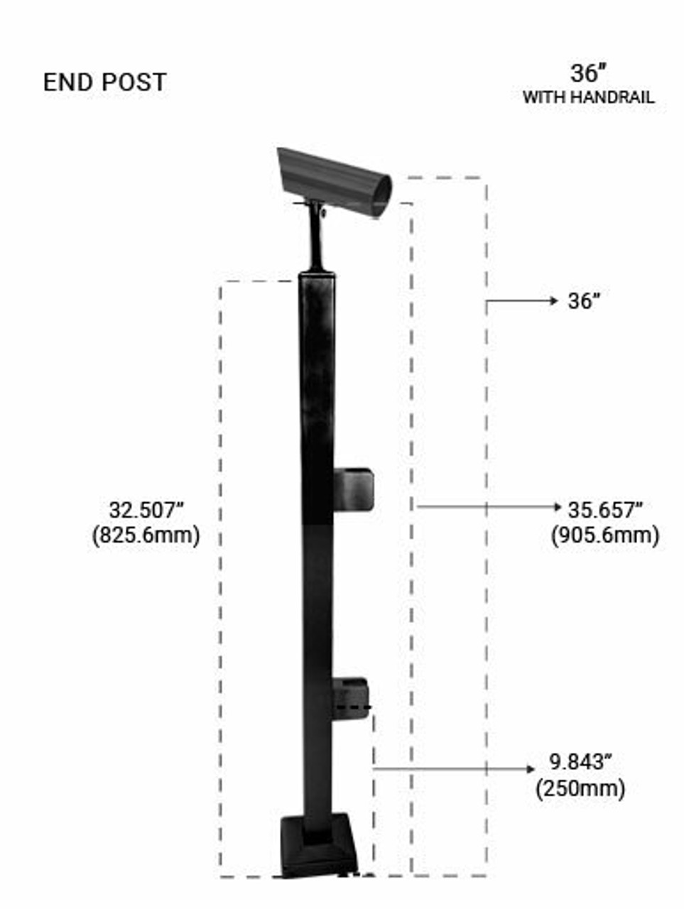 PS40524036EBL POST SQUARE END 36" SS316 in Black Finish