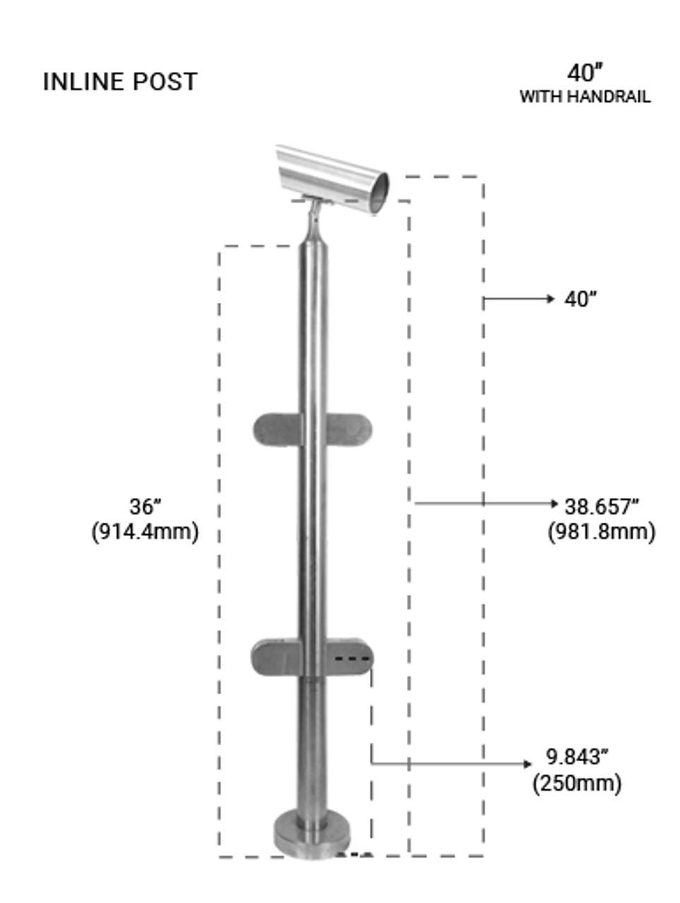 PR60064240LBS - BL ROUND INLINE POST  40" SS316