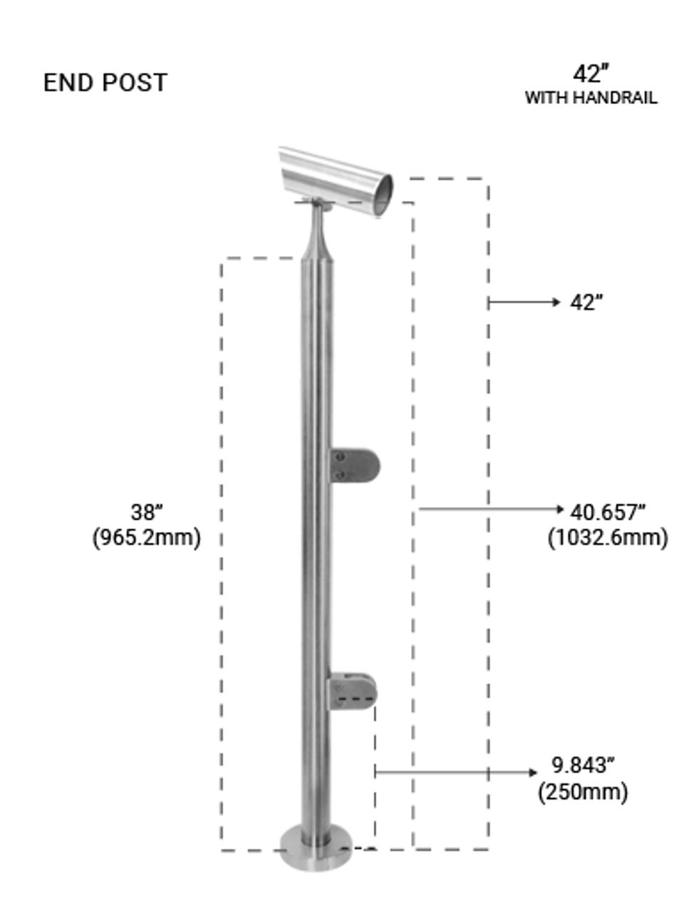 PR60084242EBS - BL ROUND END POST  42" SS316