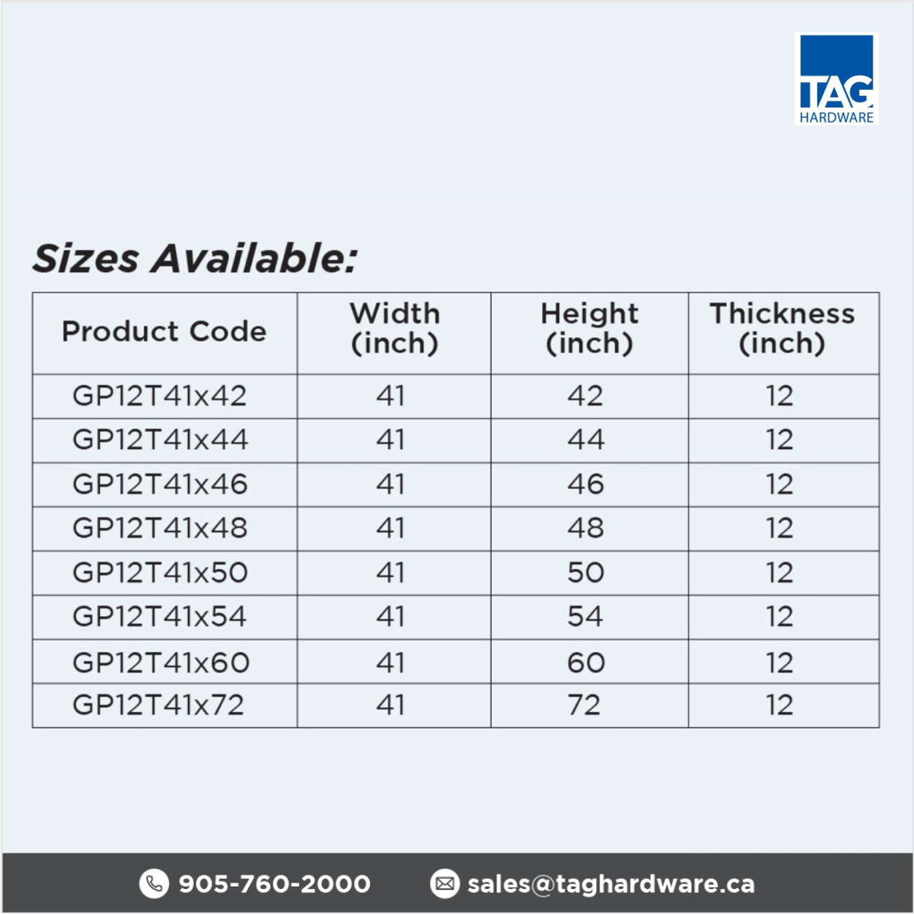 Glass panel sizes
