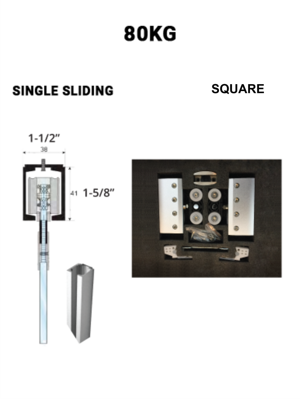 SLEZ80ST-SS Single Sliding 80KG Square w/Cladding