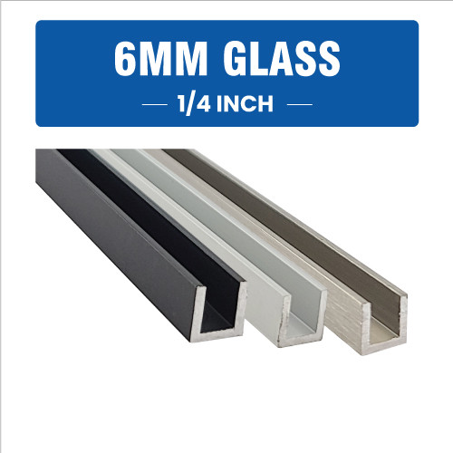 A | 6MM | ALUMINIUM U-CHANNEL FOR 1/4"(6MM) GLASS  3/8"(W) X 3/8"(H)