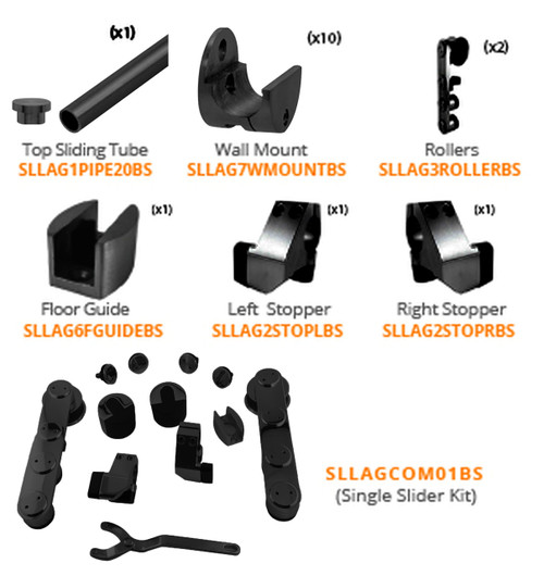 LAG SET B: WALL MOUNT BI-PARTING SLIDER KIT BLACK MATTE