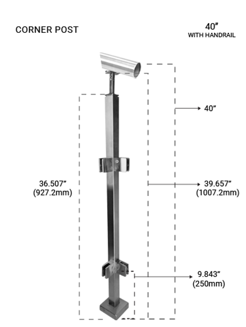 PS60544040CBS - BL 40" SQUARE POST CORNER  SS316 in Brushed to PC Black Finish