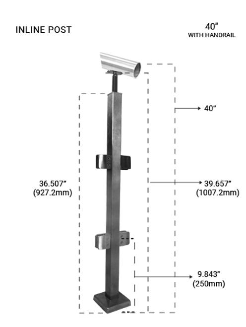 PS60564040LBS 40" Square Inline Post SS316 in Brushed Finish 