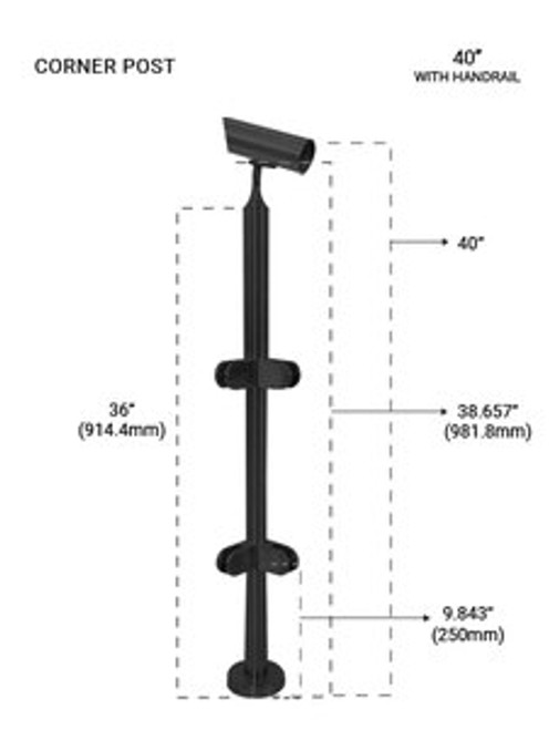 PR60044240CBS - BL  ROUND CORNER POST  40" in SS316 Brushed to PC Black Finish PR60044240CBS - BL  ROUND CORNER POST  40" in SS316 Brushed to PC Black Finish