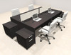 Four Person Modern Acrylic Divider Office Workstation Desk Set, #OT-SUS-FP44