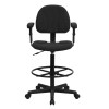Black Patterned Fabric Ergonomic Drafting Stool with Arms (Adjustable Range 26''-30.5''H or 22.5''-27''H) , #FF-0511-14
