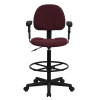 Burgundy Fabric Ergonomic Drafting Stool with Arms (Adjustable Range 26''-30.5''H or 22.5''-27''H) , #FF-0512-14