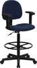Navy Blue Patterned Fabric Ergonomic Drafting Stool with Arms (Adjustable Range 26''-30.5''H or 22.5''-27''H) , #FF-0513-14