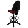 Mid-Back Burgundy Fabric Multi-Functional Drafting Stool with Adjustable Lumbar Support , #FF-0517-14