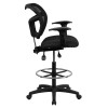 Mid-Back Mesh Drafting Stool with Black Fabric Seat and Arms , #FF-0531-14