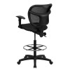 Mid-Back Mesh Drafting Stool with Black Fabric Seat and Arms , #FF-0531-14