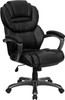 High Back Black Leather Executive Office Chair with Leather Padded Loop Arms , #FF-0154-14