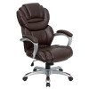 High Back Brown Leather Executive Office Chair with Leather Padded Loop Arms , #FF-0155-14
