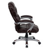 High Back Brown Leather Executive Office Chair with Leather Padded Loop Arms , #FF-0155-14