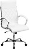 High Back Designer White Leather Executive Office Chair with Chrome Base , #FF-0162-14