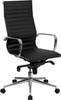 High Back Black Ribbed Upholstered Leather Executive Office Chair , #FF-0166-14