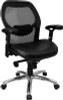 Mid-Back Super Mesh Office Chair with Black Italian Leather Seat and Knee Tilt Control , #FF-0029-14