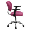 Mid-Back Pink Mesh Task Chair with Arms and Chrome Base , #FF-0120-14